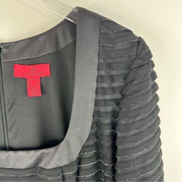 JS Collections Black Satin Gown W/Square Neckline and Subtle Sparkle Top Sz 14 - Picture 7 of 14